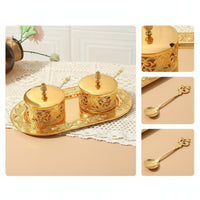 Ornate Sugar Bowl with Spoon Decorative Filigree Sugar Pot Long-Lasting Seasoning Jar Food-Safe for Hosts