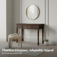 Dressing Desk with Round Mirror and Stool Vintage design Makeup Table space-saving Design Multiple Storage Drawers for Teenagers