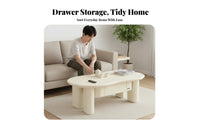 Cumulus-formShaped Low Table Cream Aesthetic Curvy Table with Sphere Legs Rounded Corners Round Perimeter Design for Parents