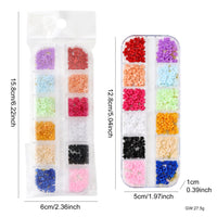 12-Grid Nail Art Mixed Gold and Silver Steel Balls, Pearls, Alloy and Colored Five-Petal Flower Charms