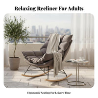 Light Luxury design Upholstered Highspine rocking seat Soft Upholstery Modern Upholstered rocking seat Plush Cushioning Rocking Chair Padded Seat for Adults, Homeowners, New Parents, Balcony, Bedroom, study corner, Home Office