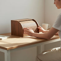 Wooden Desk Storage Cabinet Compact Size Tea Storage Box Curtain-Style Lid for Vanity