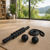 Fascia roller and fascia ball set, black rubber muscle massager, ideal for athletes and trigger point massage