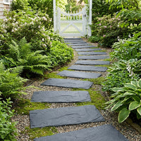 Garden Stepping Stones, Outdoor Stone Walkway Pavers, Heavy Duty Non-Slip Landscape Pathway Tiles, Terracotta-Toned Japanese Garden Stone Slab