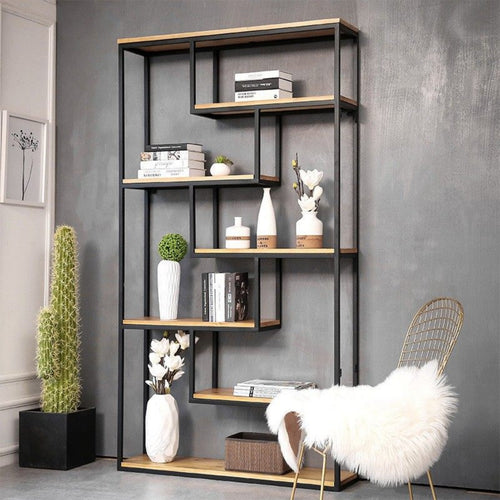 Room Divider with Shelves Multi-Functional Industrial Bookshelf with Cabinet Multifunctional Freestanding Partition Shelf for Entryway, Restaurant