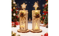 2 Pieces Rustic Wooden Christmas Light Warm-Glowing Christmas Light with Star Topper Lighted Table Decoration Decorative for Tabletop, Mantel
