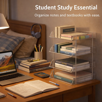 4-Tier Transparent Desktop File Organizer with Metal Frame, Stackable Desk Storage for Office Document Holder for Students
