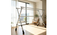 Space-Saving Clothes Drying Rack with Wheels Mobile Folding Laundry Rack with Shoe Shelf Collapsible Foldable Metal Laundry Stand Rust-Resistant for Apartment
