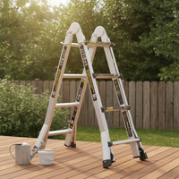 Folding Ladder with Wheels Double-Sided Multifunction Ladder Foldable for Homeowners, Contractors, Home Maintenance, Garage, Construction Sites