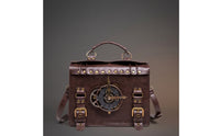 Satchel Bag with Top Handle Retro-Industrial Top Handle Handbag Structured Handbag with Shoulder Strap for Festivals, Cosplay, Streetwear