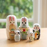 Painted Wooden Nesting Doll Set Stacking Russian Nesting Dolls Traditional Toy Handmade for Nursery
