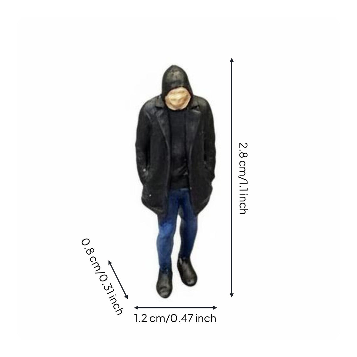 Black Hooded Man Statue Realistic Resin Painted Figurine Handcrafted Home Decor for Shelf, Dollhouse