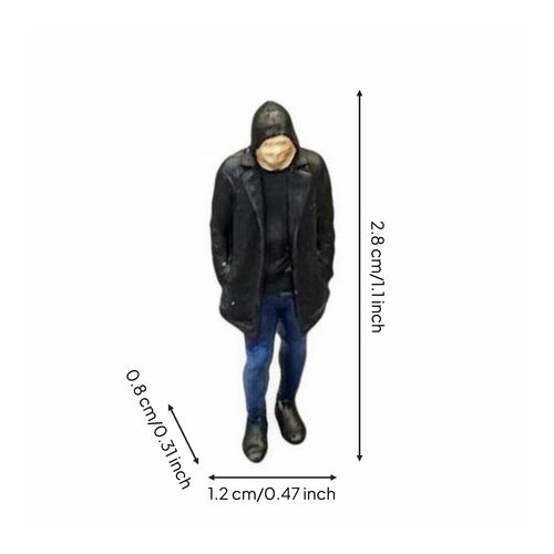 Black Hooded Man Statue Realistic Resin Painted Figurine Handcrafted Home Decor for Shelf, Dollhouse