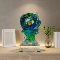 Dragon Sphere Sculpture Feng Shui Display Ornament Auspicious