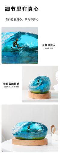 Resin Ocean Night Light Decor with Coral and Surfing Theme