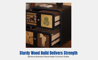 Retro Bedside Table, solid wood, double drawer storage, bedroom, cat motif, creative Chinese style