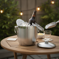 European Style 304 Stainless Steel Double-Layer Ice Bucket for Wine, Beer, and Spirits