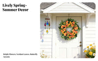 Artificial Flower Wreath Butterfly Floral Summer Wreath Realistic Faux Florals for Wedding Wall Decor Porch