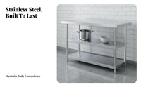 Easy to Clean Stainless Steel Work Table High Load Capacity Commercial Food Prep Table Rust Resistant Kitchen Island with Shelves Stable Construction for Professionals, Homeowners, Restaurant, Cafeteria, Warehouse, Laundry Room