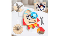 Fine Motor Wooden Spacecraft Toy Educational Screw Board with Tools Hands-on Screwdriver Board Set Practical Life for Preschoolers