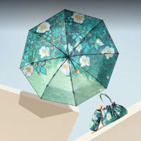 Double Layer Sun Umbrella, Hand-Painted Floral, UPF50+