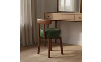 Solid Wood Frame Swivel Vanity Chair Upholstered Seat Retro Dressing Chair Compact Design Wooden Makeup Stool for Women, Bedroom, Living Room