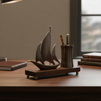 Sailboat Sculpture Pen Stand Luxury Gift Boat Model Desk Organizer Wooden Base