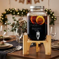 Glass Jar Drink Dispenser with Metal Stand, 5L Glass Water Container for Home Bar, Round Iced Tea Party Beverage Jug with Stainless Steel Tap