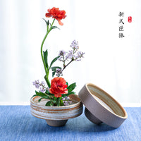 高脚小花器禅意中式日式插花器皿茶席复古陶瓷桌面摆件剑山插花器