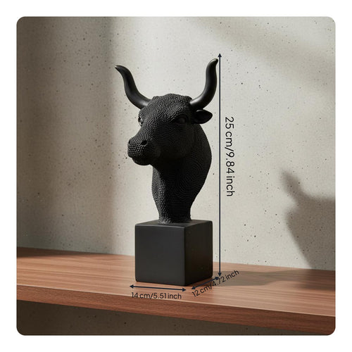 Bull Head Statue Housewarming Gift Bull Head Bust Hand-Painted for Living Room