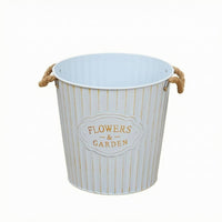 Metal Flower Pail Planter Rope Handles Garden Decor Decorative Accent