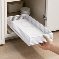 Under-sink Storage Basket, Drawer-Type Storage, 20cm Width, Slide-Type, Metal, Marble-Pattern PVC Base
