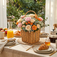 Woven Flower Basket with Handle, Lined Rattan Design Planter, Empty Easter Egg Hunt Basket for Kids, Weddings, DIY Gift Hampers & Garden Decor