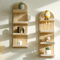 Arched Solid Wood Wall Planter Shelf for Home Living Room Decor