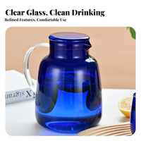 Easy to Clean Blue Glass Pitcher with Lid Long-Lasting Glass Pitcher Leak-Proof-Leak-Proof-Resistant Spout for Families, Homeowners, Office