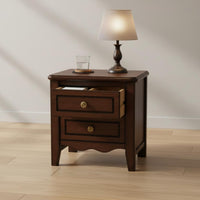 Compact Wooden Bedside Table Dark Brown Solid Wood Bedside Table Round Knob Pulls Home Furniture