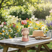 Resin Girl Planter Tabletop Display Girl Planter Statue Garden Accent