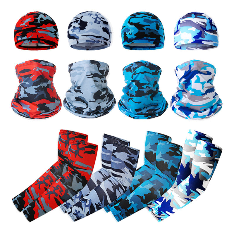 Unisex UV Protection Cycling Headwear Set with Arm Sleeves and Helmet Liner