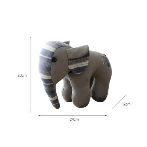Patchwork Elephant Doll Handmade House Decoration Button Eyes for Desktop