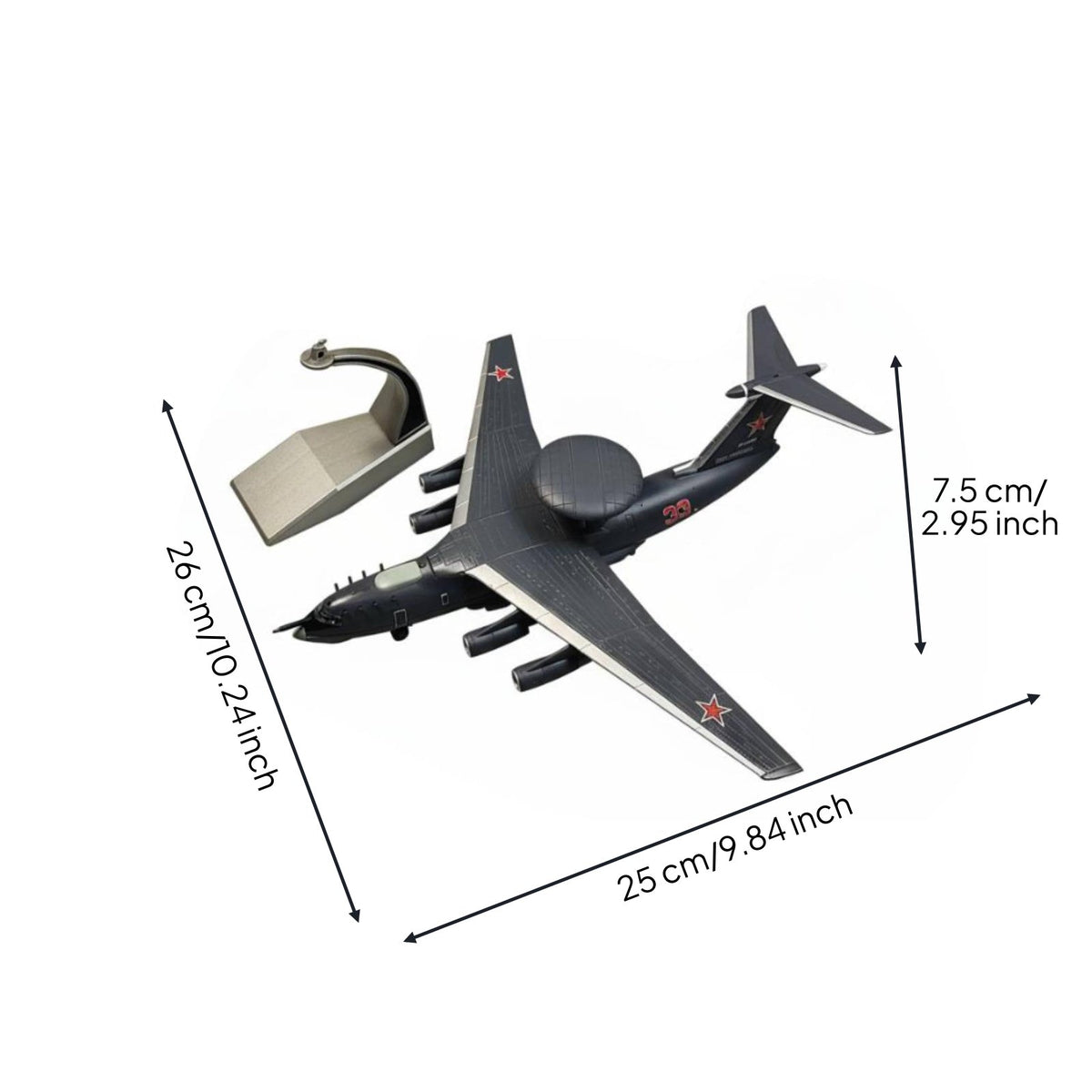 1:200 Scale A-50U Aircraft Model High-Detail Simulation Diecast Airplane Display Stand Included
