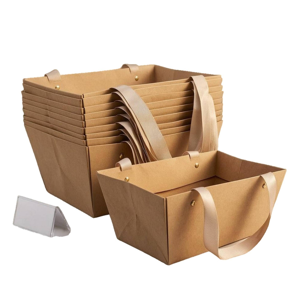 10 Pieces Krafts Gift Basket with Handles Brown Present Wrap Metal Rivets