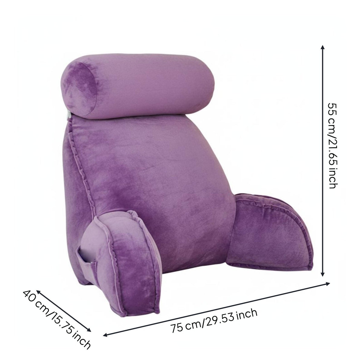 Supportive Armrests Bed Backrest with Arms and Neck Roll Soft Velvet Material Husband Pillow Removable Washable Cover Bedding Accessory Convenient Side Pocket for Gaming