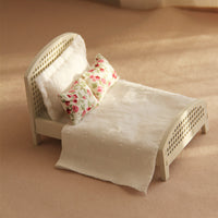 1:12 Mini Doll Bed Micro Wooden Floral Bedding OB11 Doll Bedroom Furniture