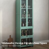 Beverage Bar Cabinet Large Capacity Spirits Storage Cabinet Modern Beverage Display Rack Sturdy Bamboo Construction Transparent Acrylic Doors Suitable for Entertainers Homeowners Living Room Kitchen