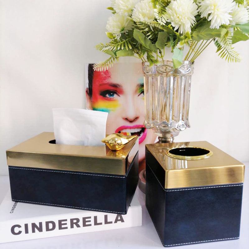 Nordic Creative Leather Tissue Box for Dining Table Coffee Table Decoration American Living Room Tissue Holder