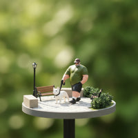 Man Walking Canine Figurine Dog Walking Figurine Portable Diorama Figure for Hobbyists
