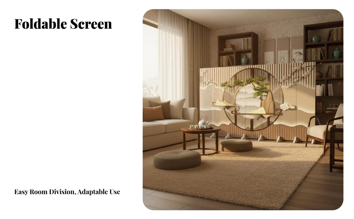 Foldable Design Chinese Aesthetic Partition Screen Freestanding Room Divider Artistic Landscape Patterns LED Illuminated for Interior Designers, Business Owners, Entryway, Tea House, Restaurant, Studio Apartment