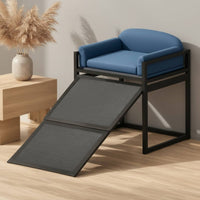Bedside Pet Companion Chair Sturdy Metal Frame Raised Pet Sofa with Ramp