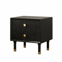 Nordic Design Carved 2-Drawer Nightstand Mid-Twentieth Century-Century Modern Aesthetic Carved 2-Drawer End Table Versatile Use Bedside Cabinet Brass Knobs for Homeowners, Apartment Dwellers, Adults, Guest Room, Hotel, Entryway