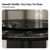 7 Pieces Round Pedestal Table with 6 Chairs Luxury design Dining Set Marble Pattern Top Household Furniture for Homeowners, Villa, Kitchen, Living Room